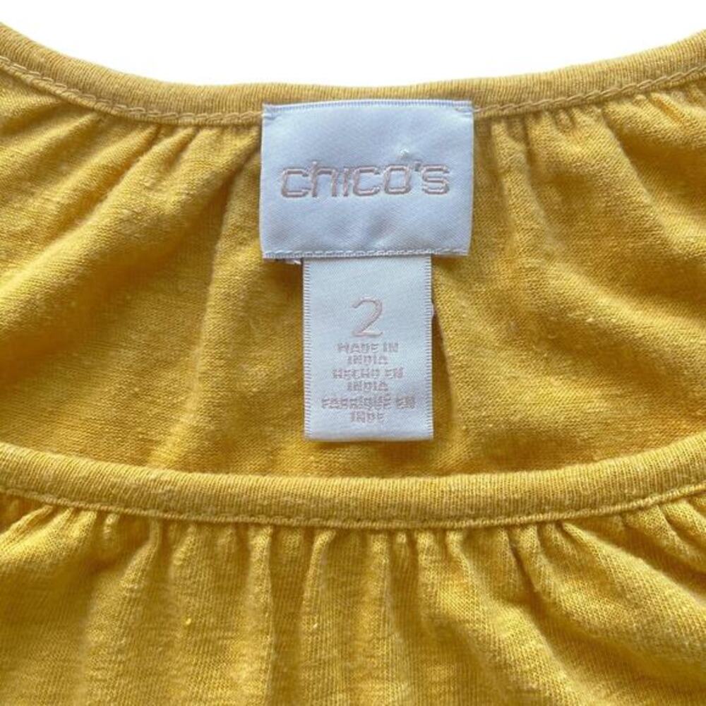 Chico's Shirt Womens Size 2 Medium Mustard Yellow Linen Blend Knit Flared Sleeve - Picture 4 of 7